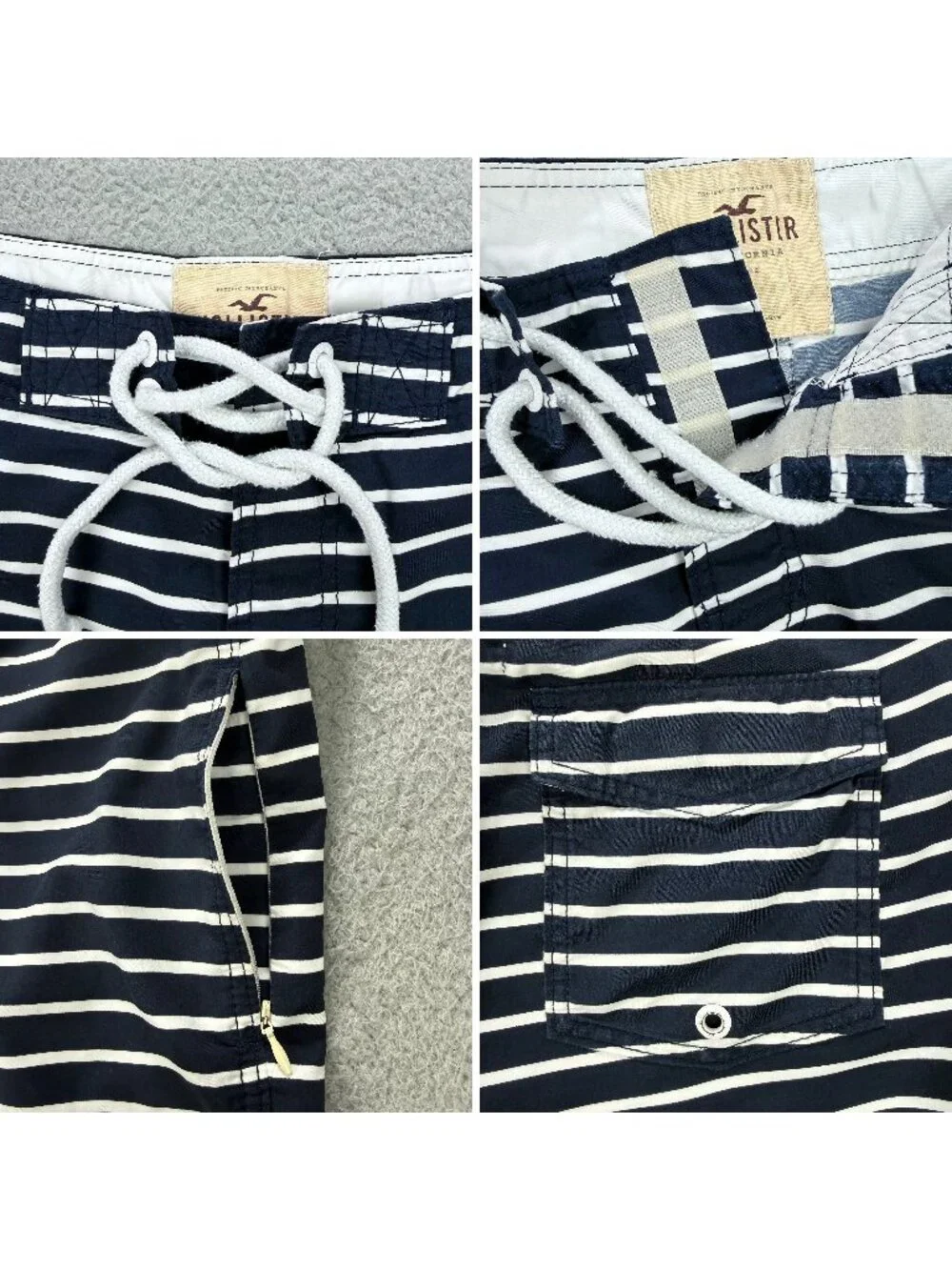 Hollister Board Shorts Mens Small S Navy Blue White Striped Surfing Swim Trunks